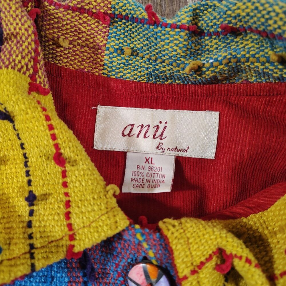 Vtg Boho Art to Wear Jacket Womens Size XL Multicolor Textured Cotton Buttons - Picture 2 of 8